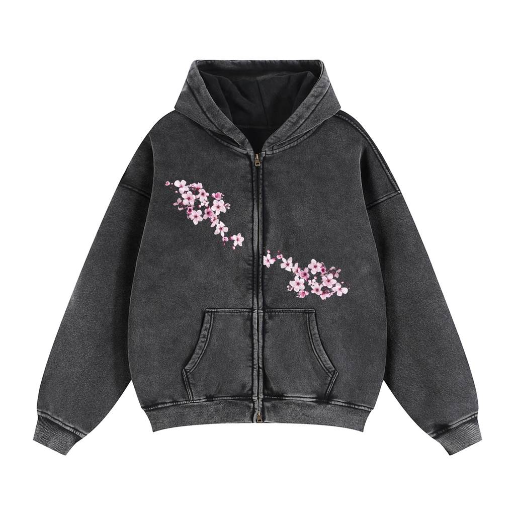 Roses Zip-Through Boxy Fleece Hoodie